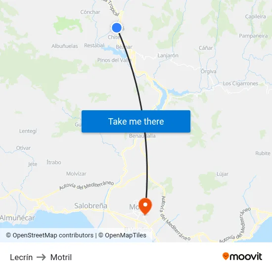 Lecrín to Motril map
