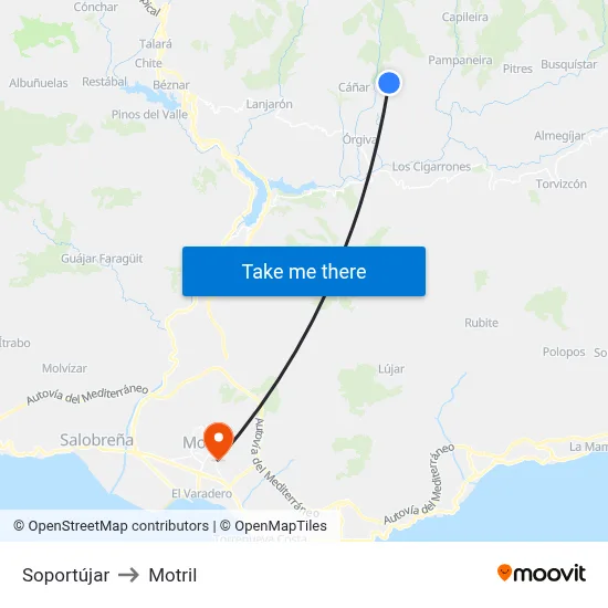 Soportújar to Motril map