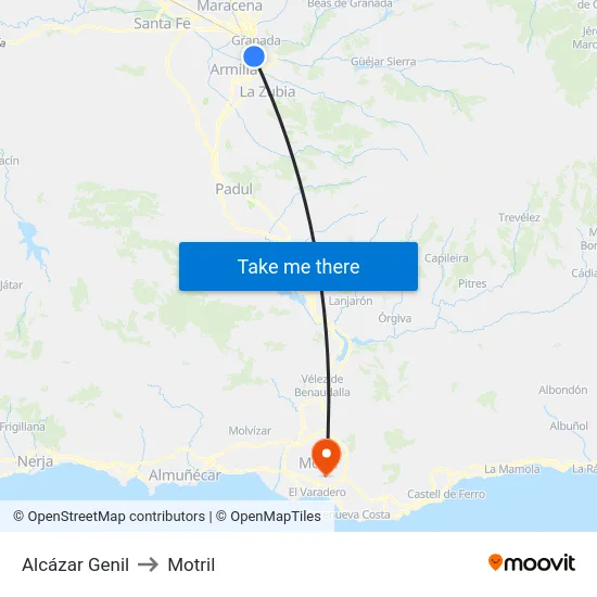 Alcázar Genil to Motril map