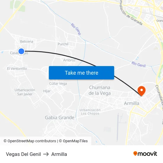 Vegas Del Genil to Armilla map