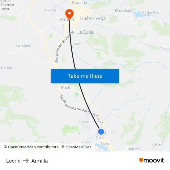 Lecrín to Armilla map