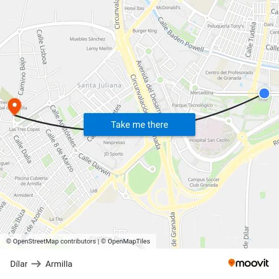 Dílar to Armilla map