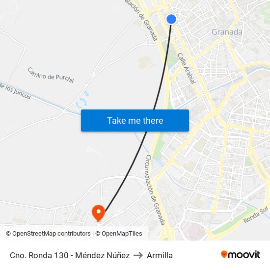 Cno. Ronda 130 - Méndez Núñez to Armilla map