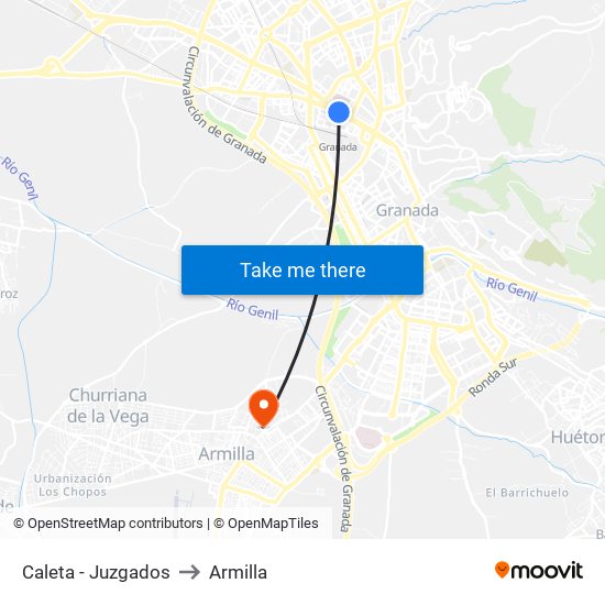 Caleta - Juzgados to Armilla map