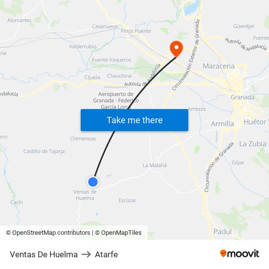 Ventas De Huelma to Atarfe map