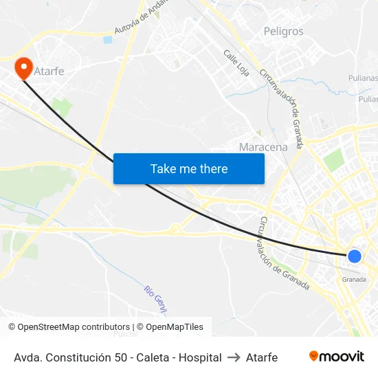 Avda. Constitución 50 - Caleta - Hospital to Atarfe map