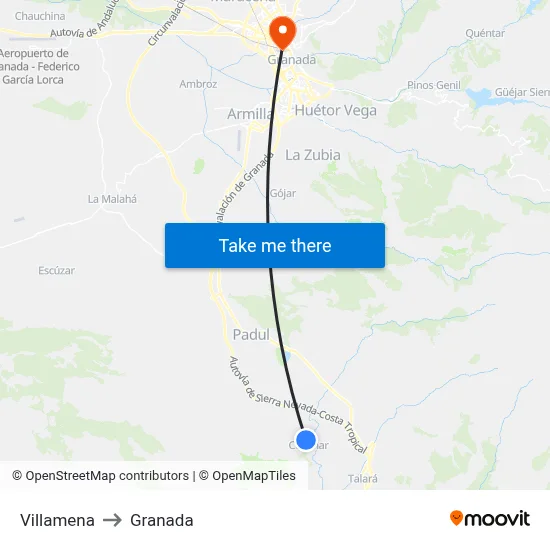 Villamena to Granada map
