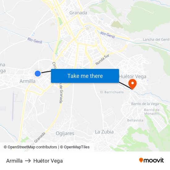 Armilla to Huétor Vega map