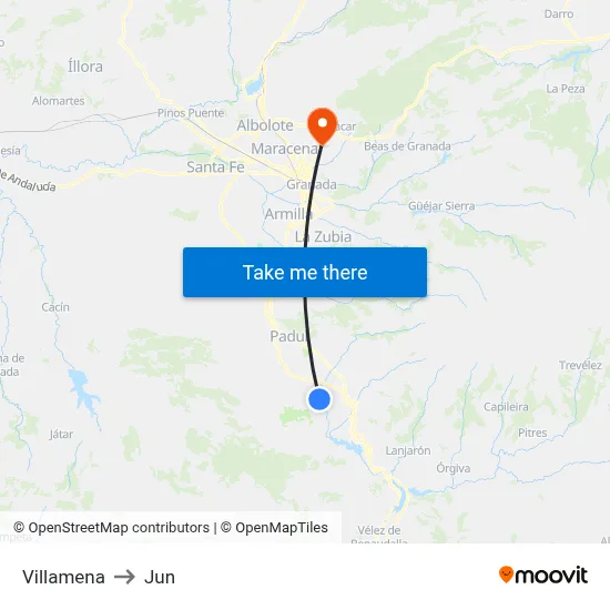 Villamena to Jun map