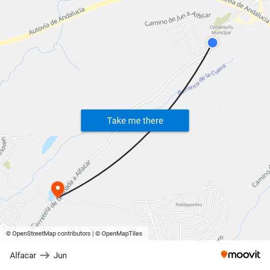 Alfacar to Jun map