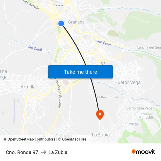 Cno. Ronda 97 to La Zubia map