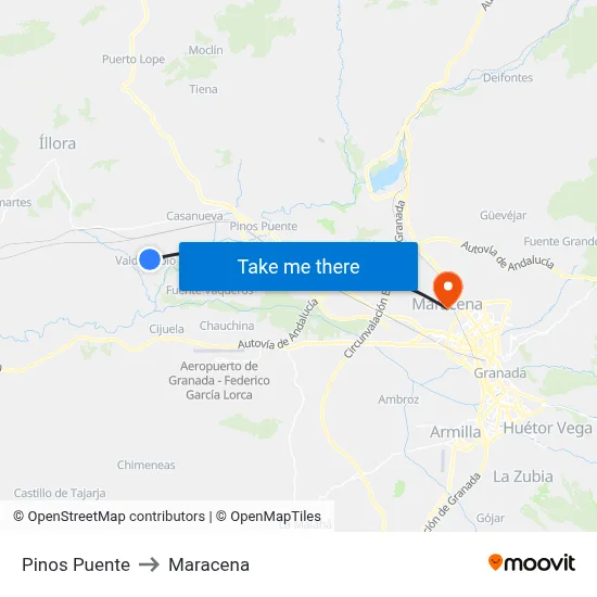 Pinos Puente to Maracena map