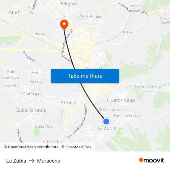 La Zubia to Maracena map