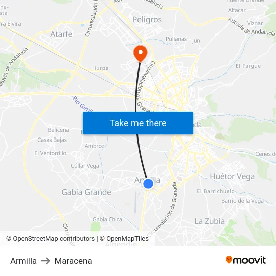 Armilla to Maracena map