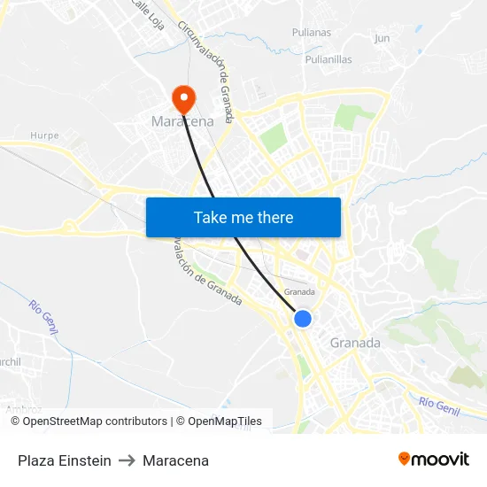 Plaza Einstein to Maracena map