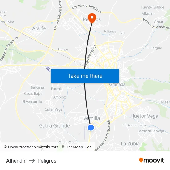 Alhendín to Peligros map