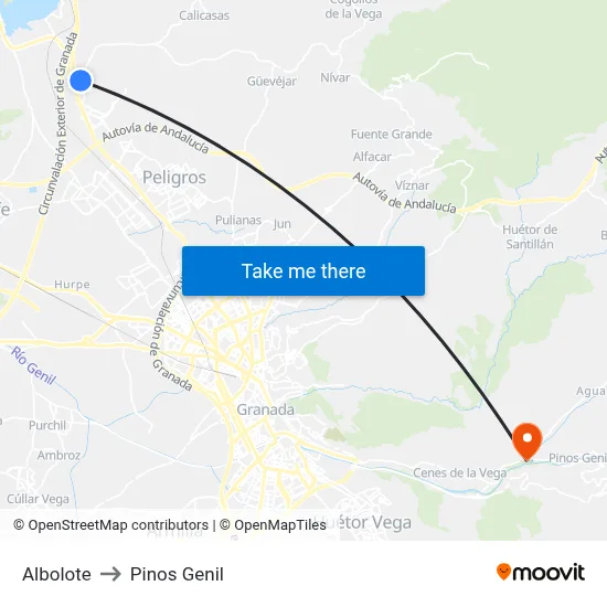 Albolote to Pinos Genil map