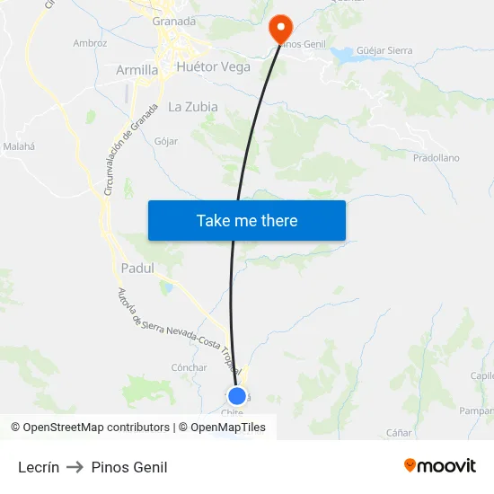 Lecrín to Pinos Genil map