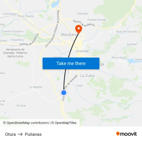 Otura to Pulianas map