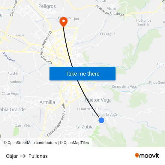 Cájar to Pulianas map