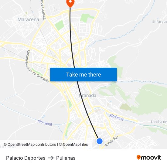 Palacio Deportes to Pulianas map