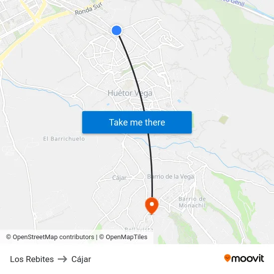 Los Rebites to Cájar map