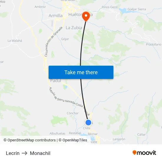 Lecrín to Monachil map
