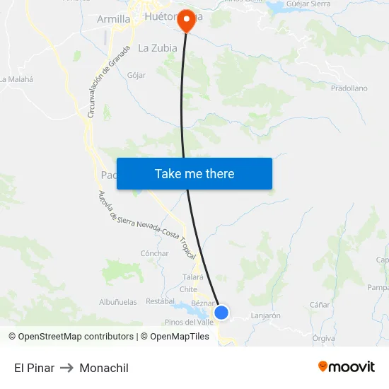 El Pinar to Monachil map