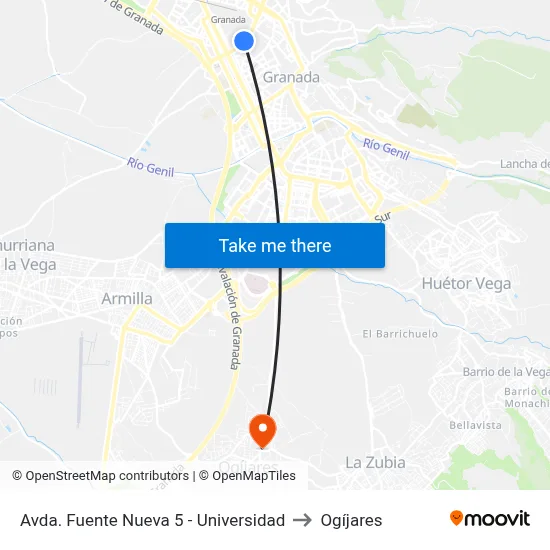 Avda. Fuente Nueva 5 - Universidad to Ogíjares map