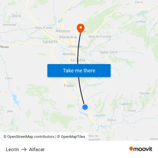 Lecrín to Alfacar map