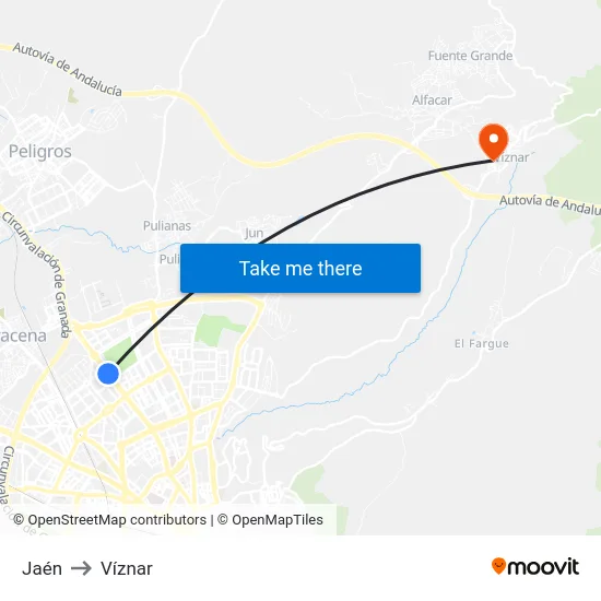 Jaén to Víznar map