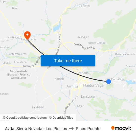 Avda.  Sierra Nevada - Los Pinillos to Pinos Puente map