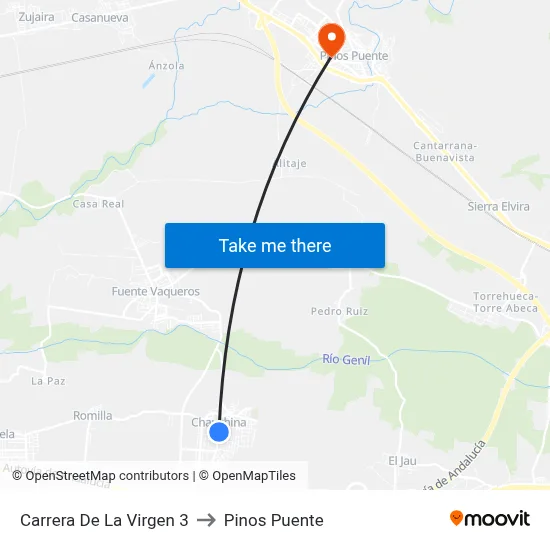 Carrera De La Virgen 3 to Pinos Puente map