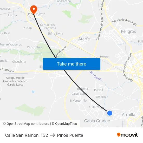 Calle San Ramón, 132 to Pinos Puente map