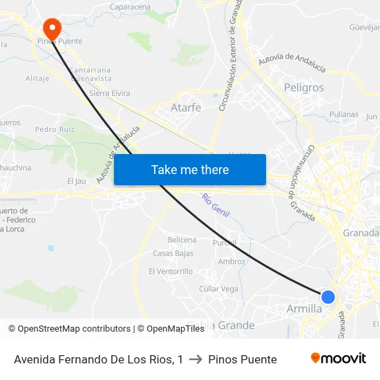Avenida Fernando De Los Rios, 1 to Pinos Puente map