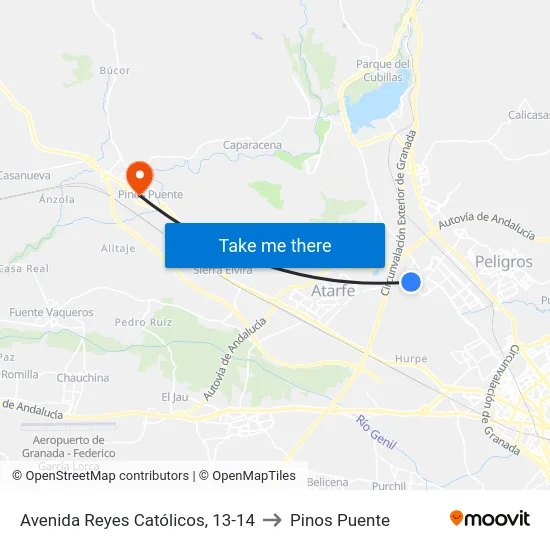 Avenida Reyes Católicos, 13-14 to Pinos Puente map
