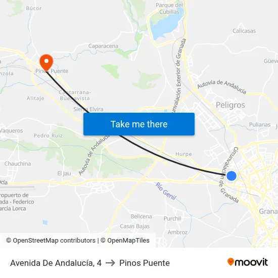 Avenida De Andalucía, 4 to Pinos Puente map