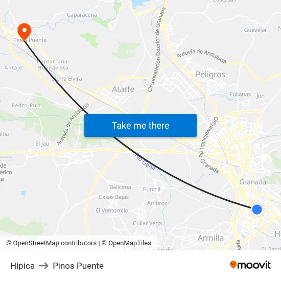 Hípica to Pinos Puente map