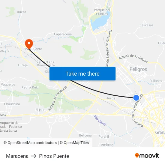 Maracena to Pinos Puente map