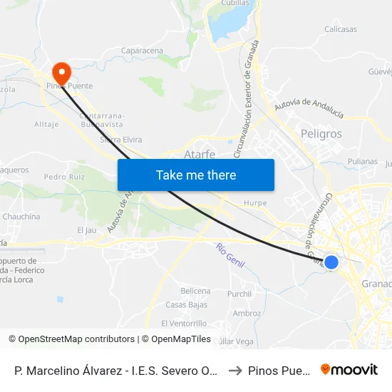 P. Marcelino Álvarez - I.E.S. Severo Ochoa to Pinos Puente map