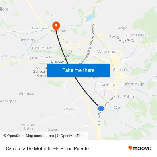 Carretera De Motril 6 to Pinos Puente map
