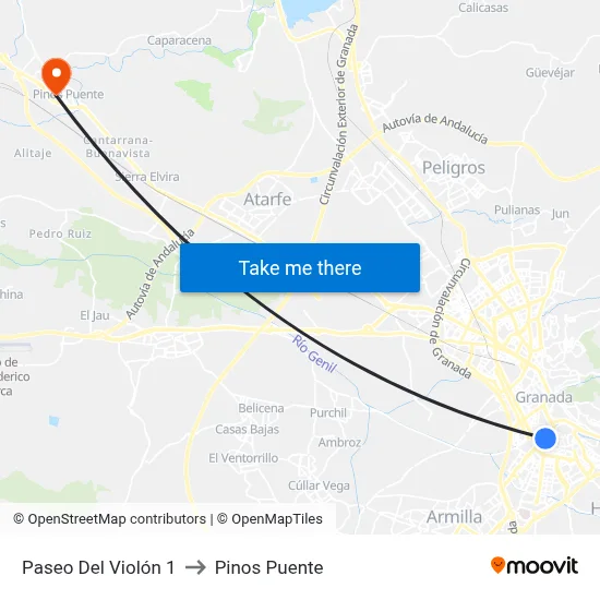 Paseo Del Violón 1 to Pinos Puente map