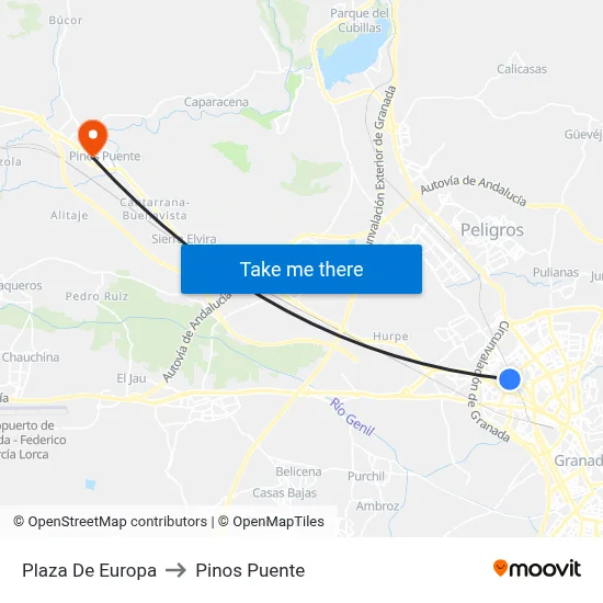 Plaza De Europa to Pinos Puente map