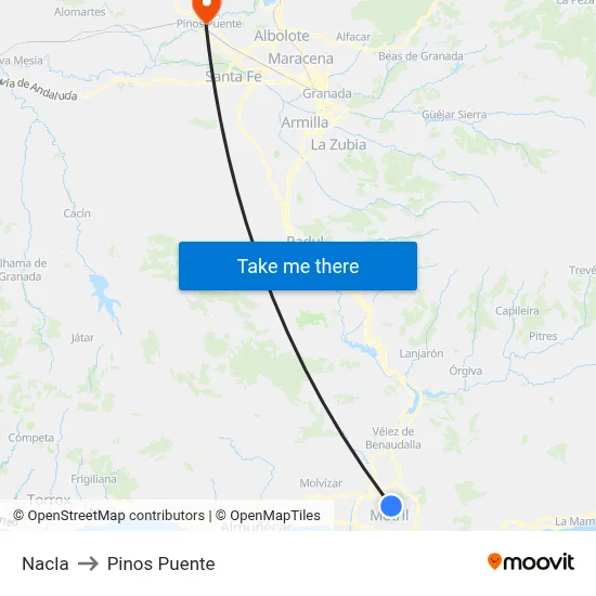 Nacla to Pinos Puente map