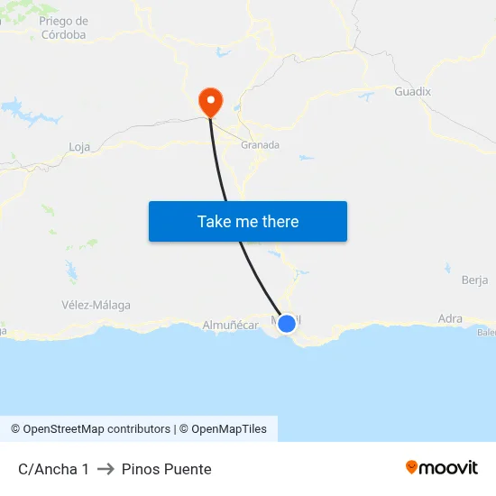 C/Ancha 1 to Pinos Puente map