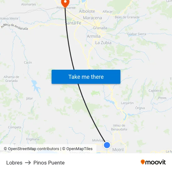 Lobres to Pinos Puente map