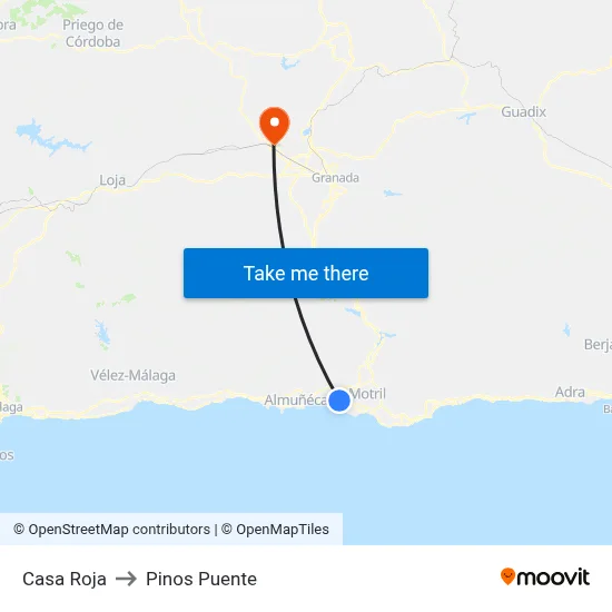 Casa Roja to Pinos Puente map