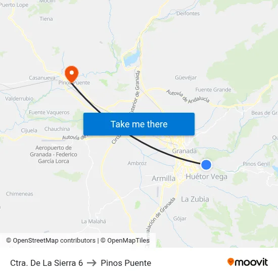 Ctra. De La Sierra 6 to Pinos Puente map