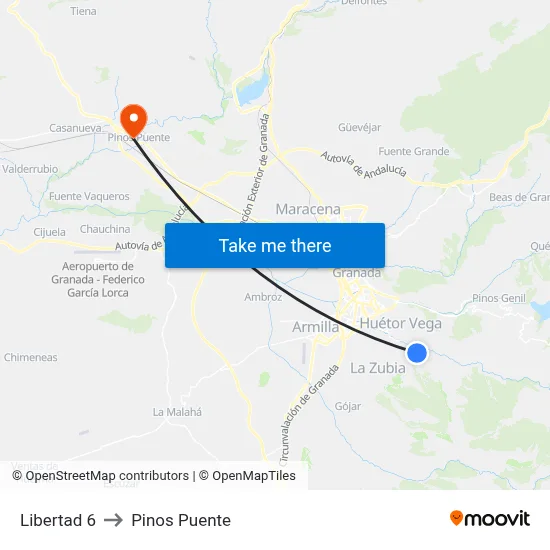 Libertad 6 to Pinos Puente map