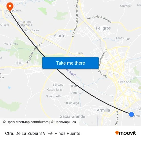 Ctra. De La Zubia 3 V to Pinos Puente map